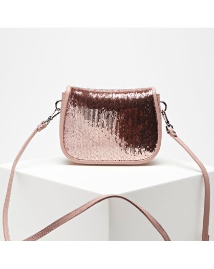 Petit sac bandoulière en Cuir sequins  Mini Florence rose - 19x14x7 cm